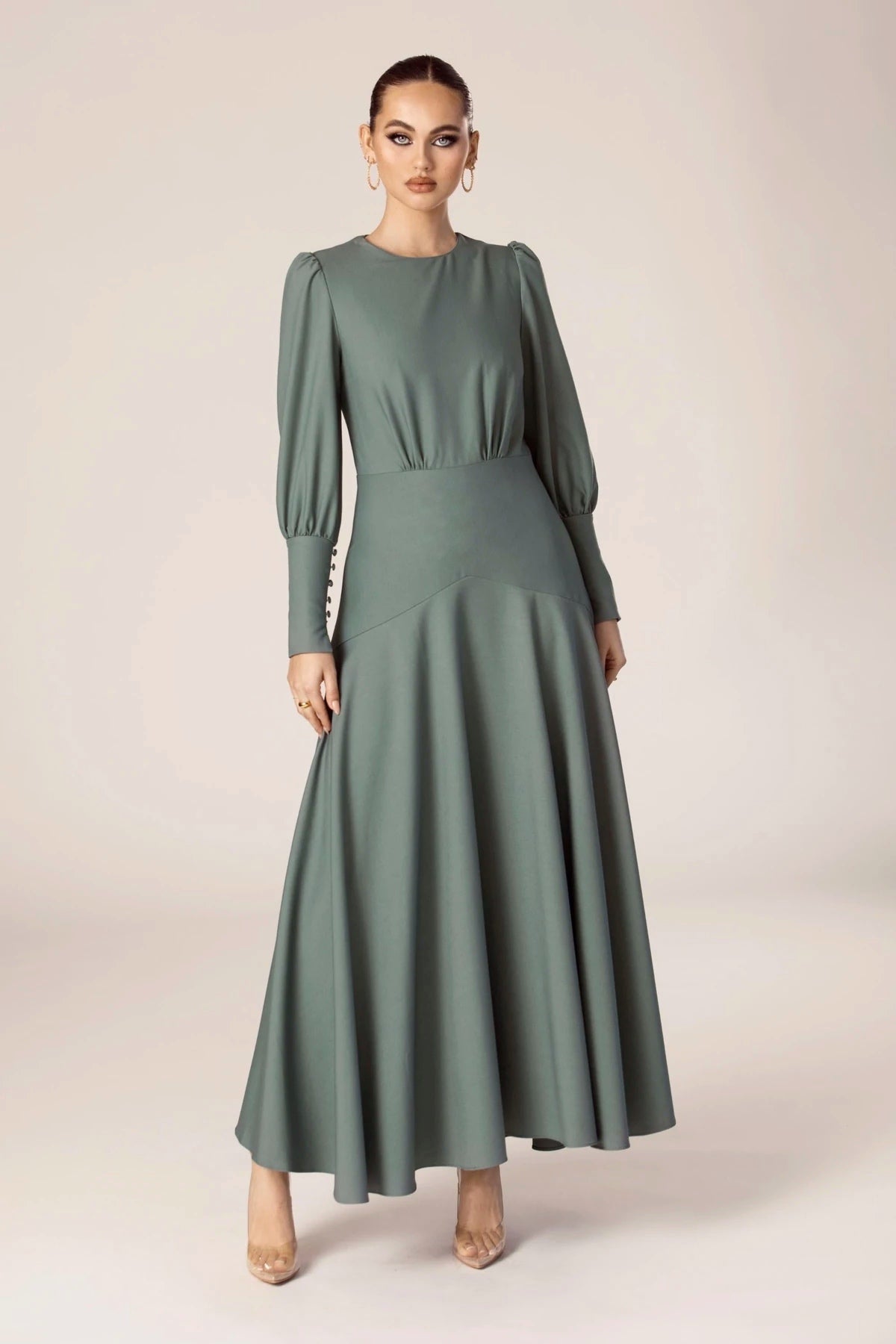 Naida Flounce Maxi Dress - Dark Sea Green